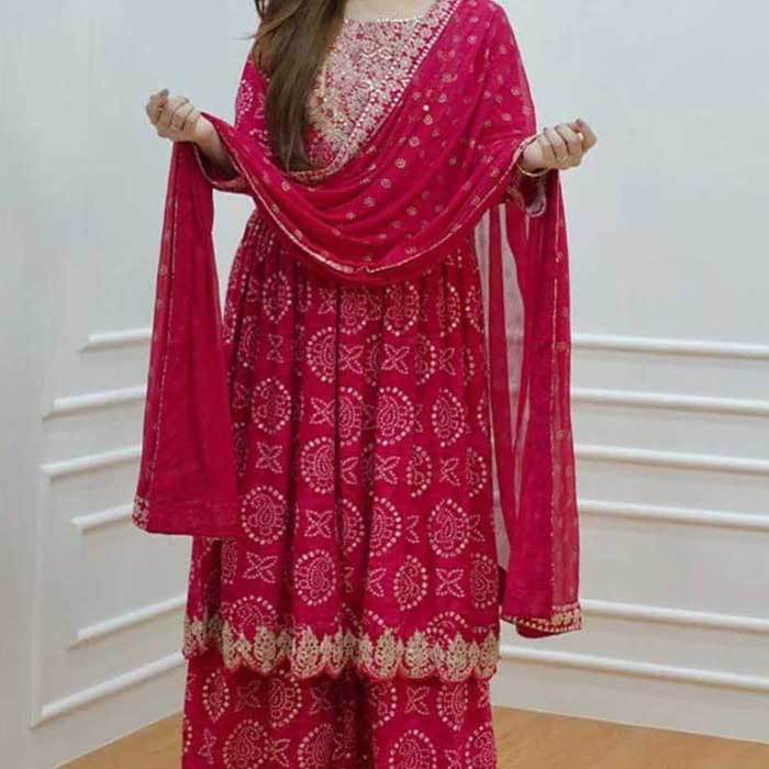 Patiyala style Deep Pink Digital Printed Palazzo Style Salwar Suit 52