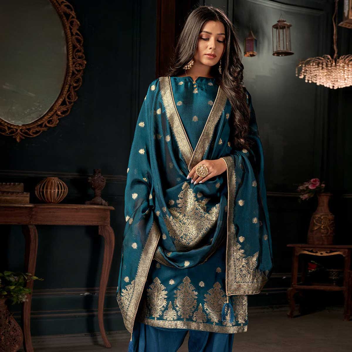 Patiyala Style Deep Blue Digital Printed Palazzo Style Salwar Suit Manufacturers, Suppliers in Haryana