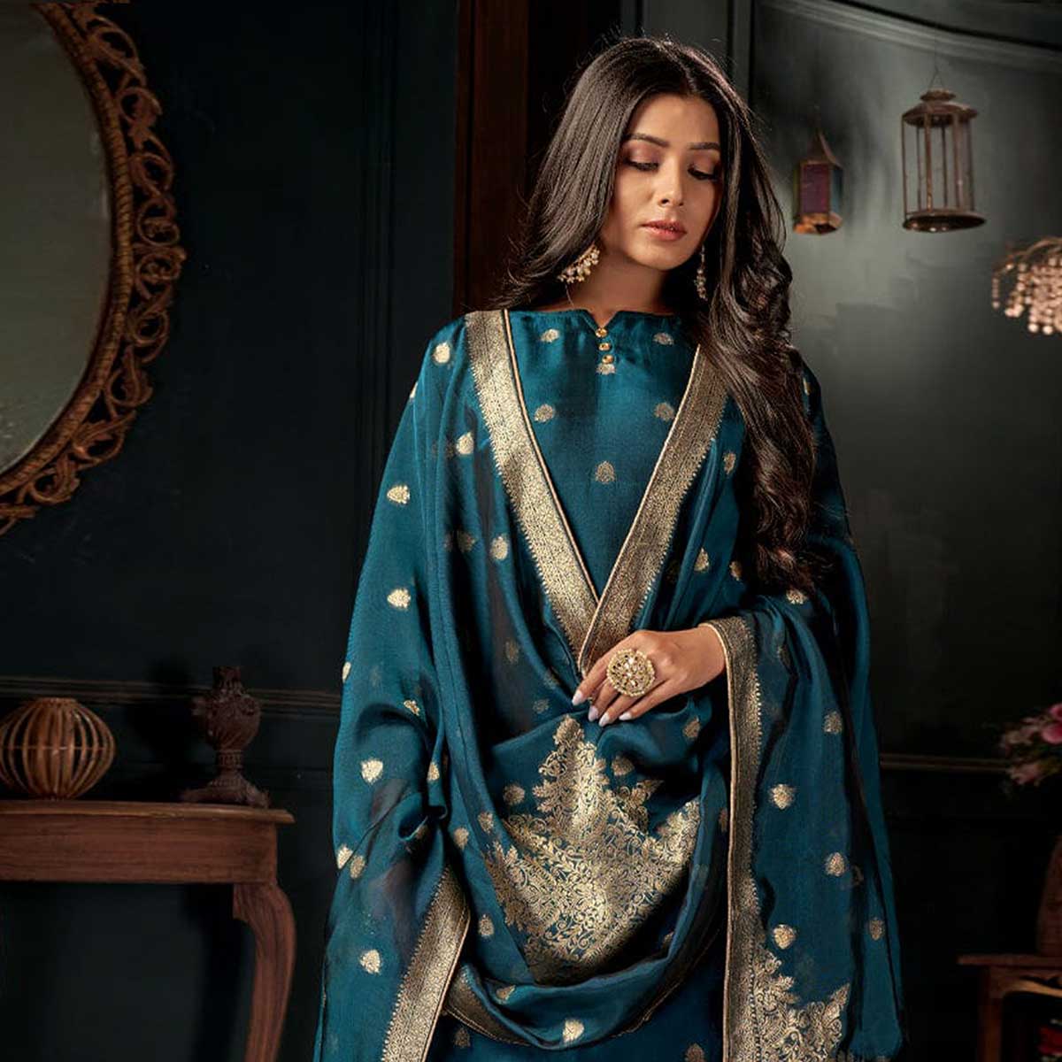 Patiyala Style Deep Blue Digital Printed Palazzo Style Salwar Suit Manufacturers, Suppliers in Kerala