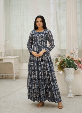 white christmas dresses Olive Green Bhopali Embroidery Soft Cotton Long Sleeves Nighty. Soft B —  Laces and Frills main image 1