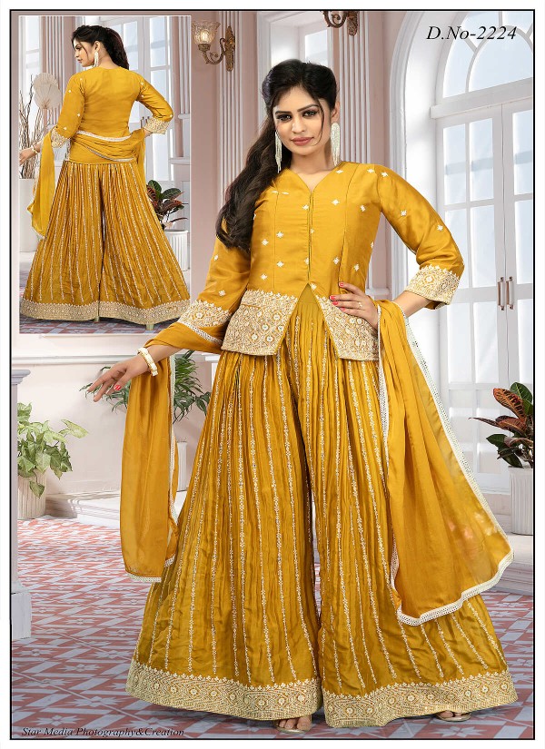 golden sharara dress Fiori Antique Gold High-Low Sharara Set main image 0